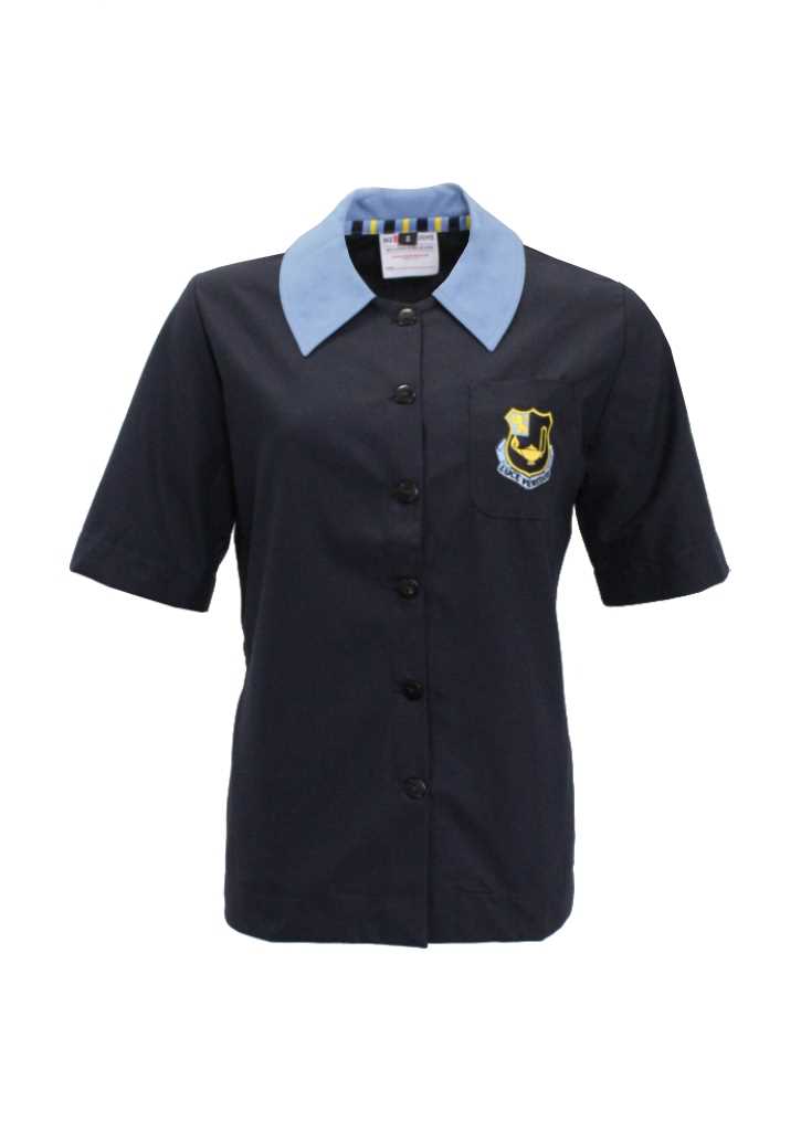 Queen Margaret Middle SS Blouse Navy/Sky