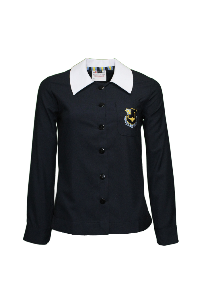 Queen Margaret Senior LS Blouse Navy/White